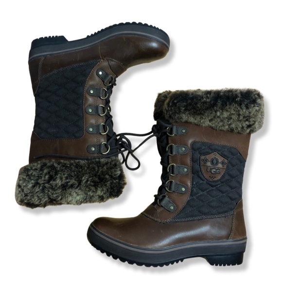 UGG Shoes - UGG vtg lace up fur boots size: 7.5